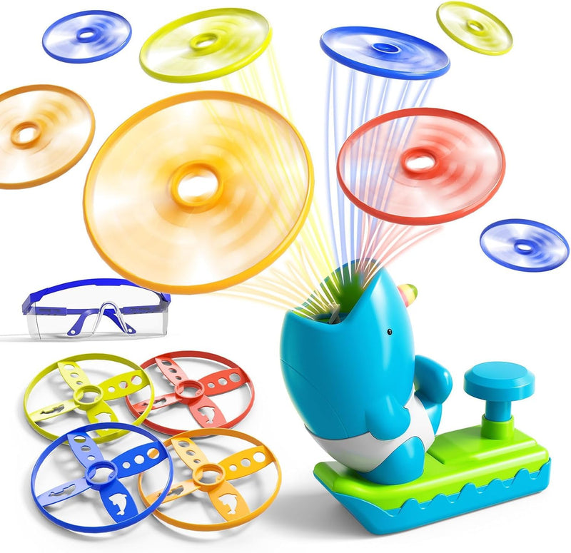 WATUDOU 12 PCS Flying Disc Launcher Outdoor Indoor Game Toys Gifts for 3 4 5 6 7 Year Old Boys Kids, Outdoor Outside Game Toys for Boys Girls Ages