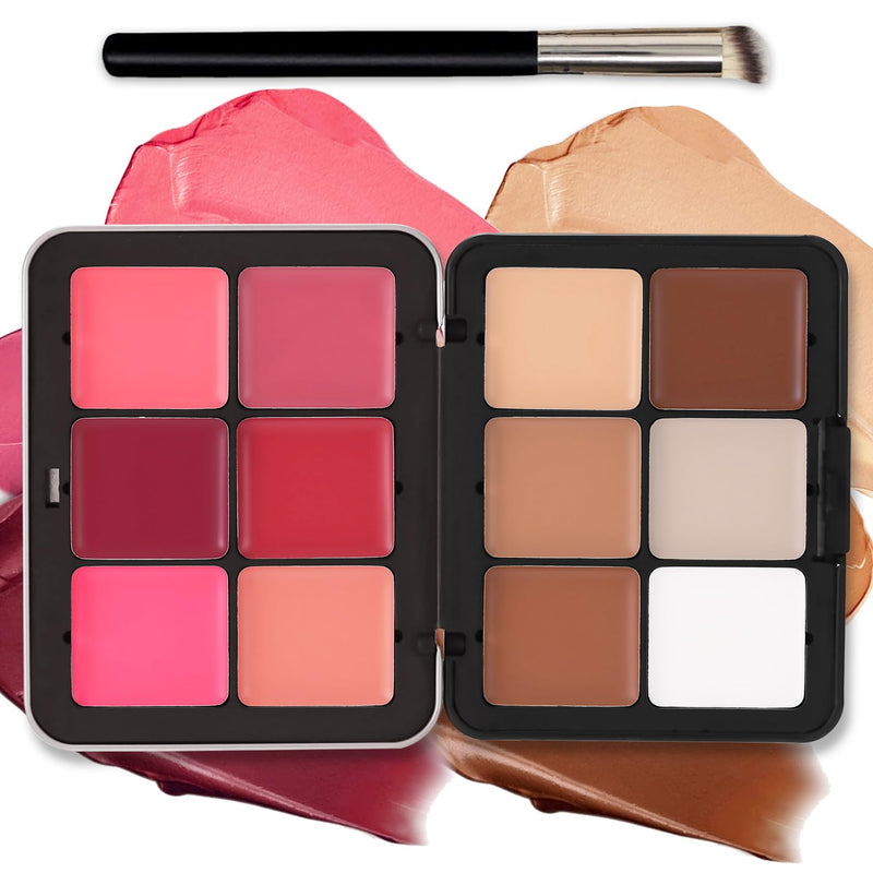 12 Colors Cream Blush Palette Cream Concealer Foundation Palette | Natural Matte Finish Contour Palette with Brush, Creamy Texture, Waterproof,