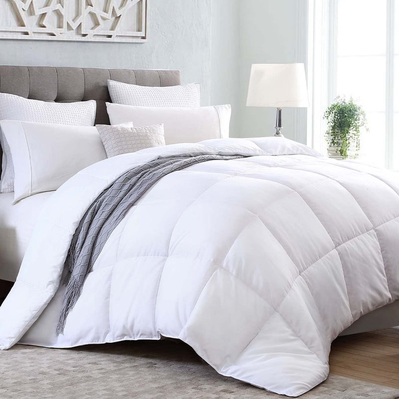 Kingsley trend King Comforter Duvet Insert - All Season Quilted Ultra Soft Breathable Down Alternative, Box Stitch White Comforter with Corner