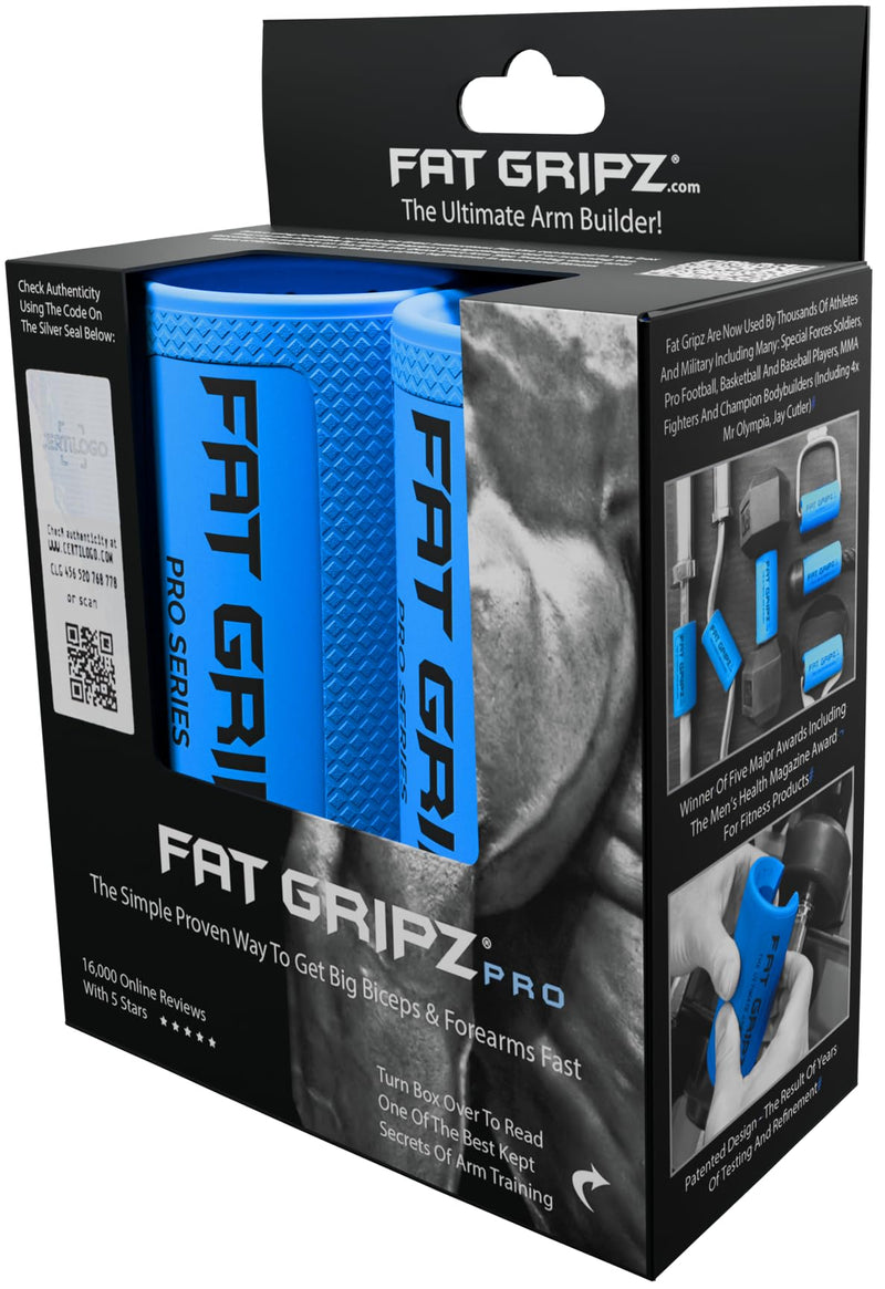 Fat Gripz - Thick Grips - Increased Muscle Fiber Activation - Bigger Arms (4x Men's Health Award Winner) NEW! Blue/Black