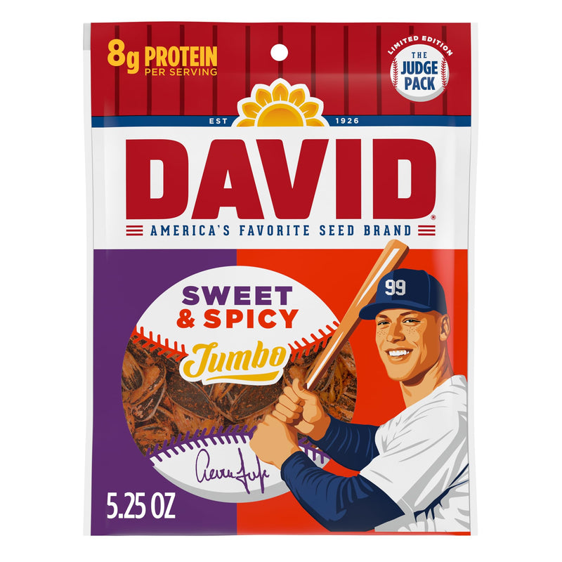Aaron Judge Limited Edition DAVID Seeds, Sweet & Spicy Jumbo Sunflower Seeds, Bold Flavor, 8g Protein per Serving, 5.25 oz Sweet and Spicy Jumbo