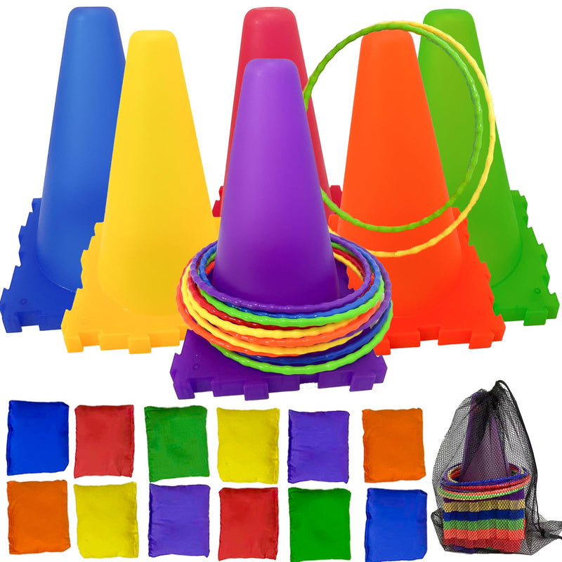 Outdoor Toys for Kids Ages 4-8 Bead Bags Tossing Rings Games Ring Toss Party Carnival Backyard Games for Kids Obstacle Course for Kids Toddler