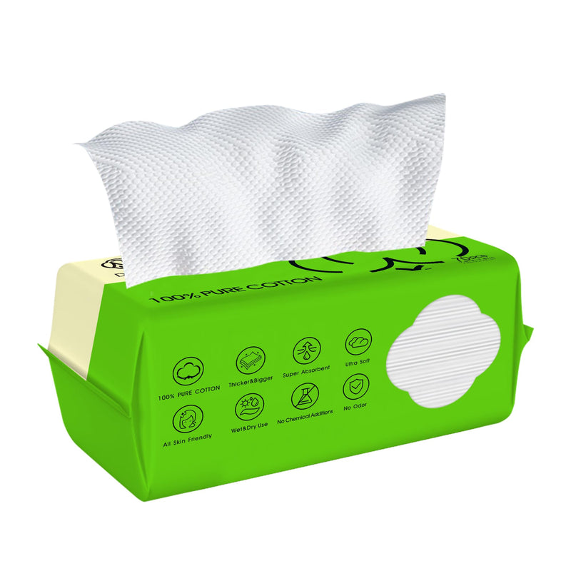 Extra Thick Disposable Face Towel, 100% Pure Cotton Face Towelettes Disposable, Ultra Soft Face Cloths for Sensitive Skin, Makeup Remover Dry
