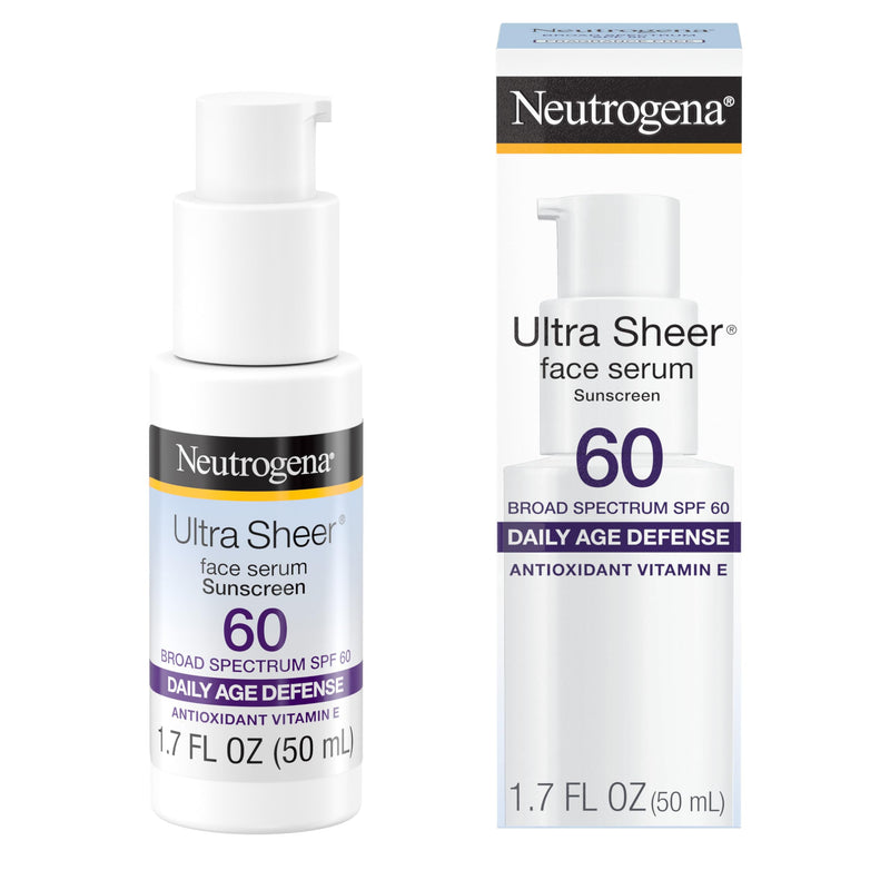 Neutrogena Ultra Sheer Moisturizing Face Serum with Vitamin E & SPF 60, All Day Facial Sunscreen Serum with Broad Spectrum UVA/UVB Protection,