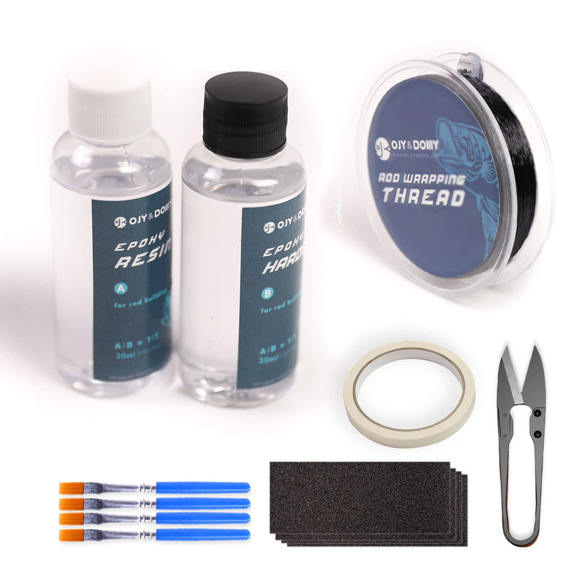 OJYDOIIIY Fishing Rod Repair Kit with Epoxy Glue, Wrapping Thread, Clipper, and Masking Tape 24-hrs Curing