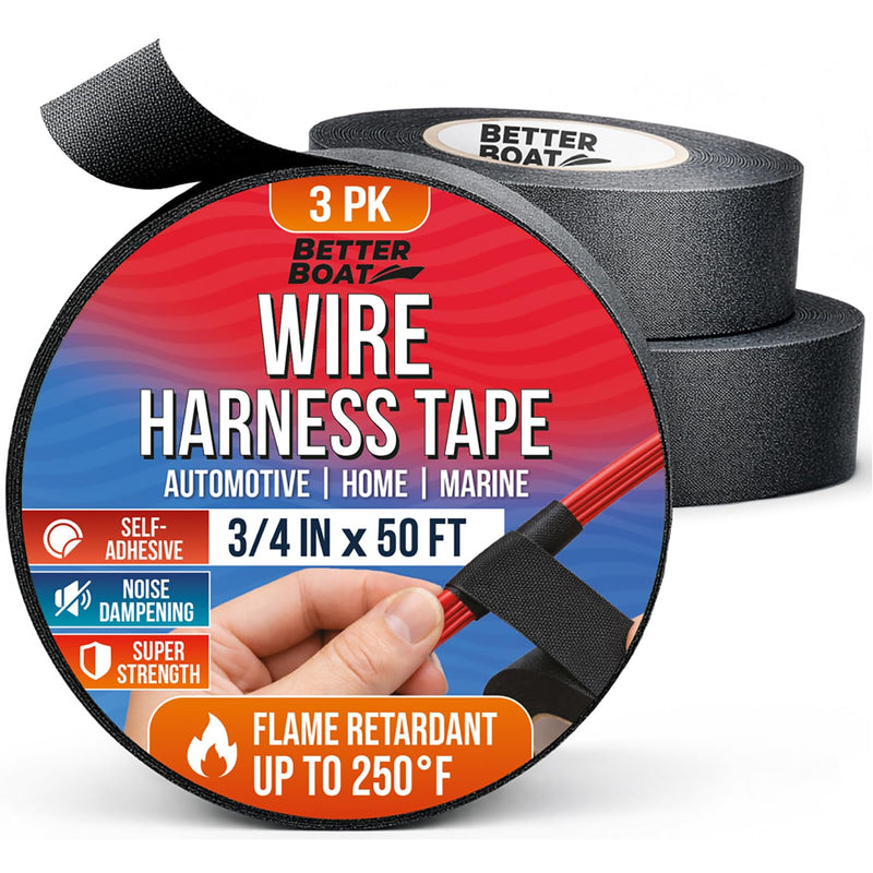 Better Boat Wire Harness Tape 5-Pack (250ft) - Cloth Electrical Tape Automotive & Marine Grade, Noise Dampening Wire Loom, Heat Resistant to 250F,