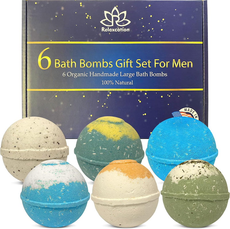 Organic Bath Bombs Gift Set for Men - Vegan Natural Ingredients - Absolutely Safe for Men - Relaxing Epsom, Himalayan, Dead Sea Salts & Essential