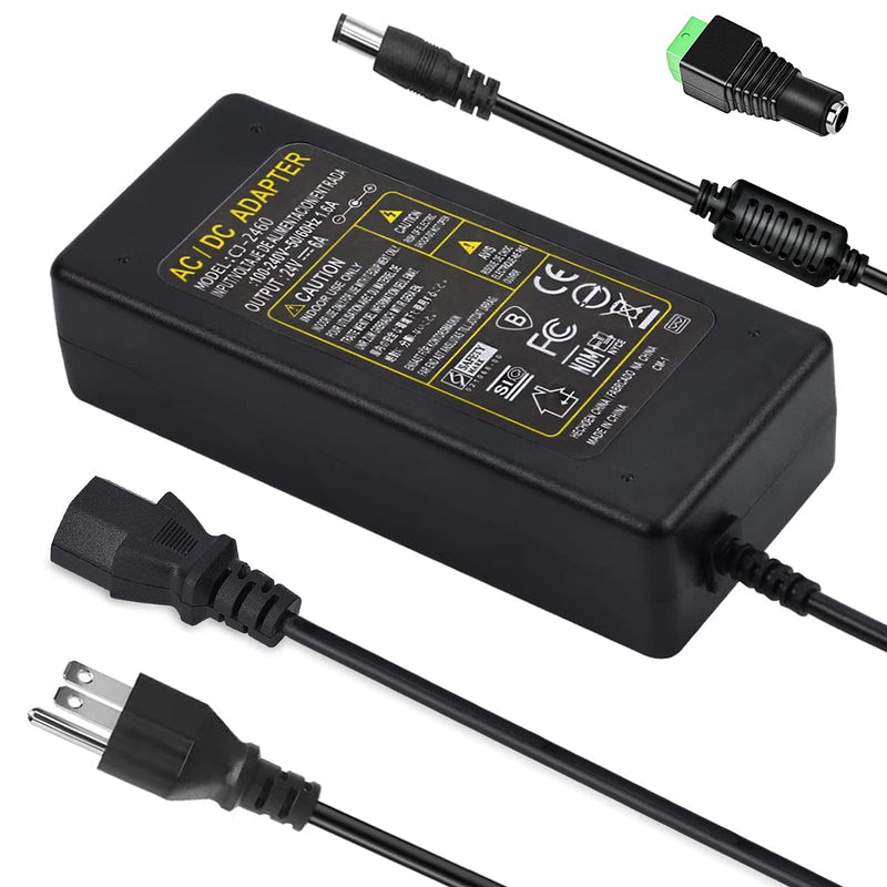 24V Power Supply,24Volt 6Amp 144W 100-240V AC to 24V DC Power Supply with 5.5mm x 2.5mm&2.1mm Output,LED Terminal Connector,24V 6A Power Supply 5A