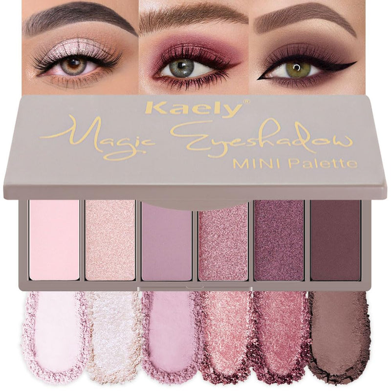 evpct 6 Colors Pink Eyeshadow Palette, Nude Pink Plum Mauve Champagne Rose Orchid Wine Red Glitter Shimmer Matte High Pigment Mini Travel Eye