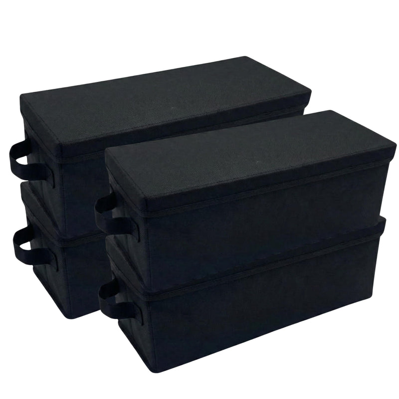 Evelots CD Storage Boxes (4 Pack) Durable CD Case Organizer with Lid, Disc Container Set Holds up to 128 Discs, Black