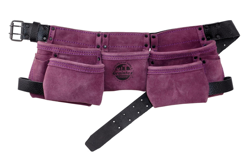 Graintex DS2213 :: 9 Pocket Children Tool Belt Purple Color Suede Leather, Kids Real Tool Belt, Boys and Girls Tool Apron for Home Improvement,