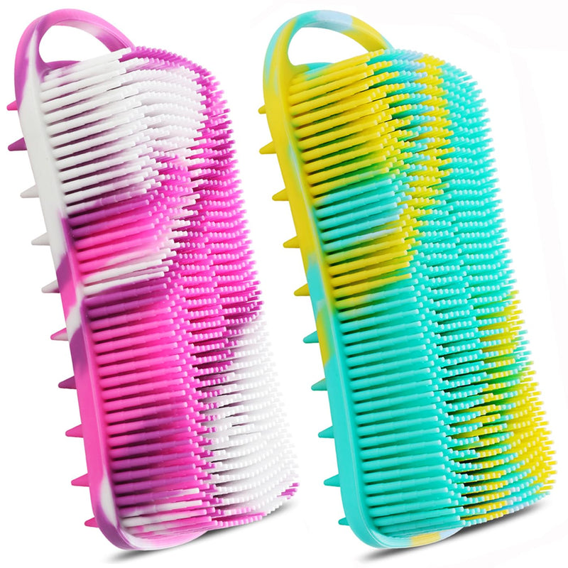 Silicone Body Scrubber, 2 in 1 Body Brush & Hair Scalp Brush for Shower and Bath, Easy Clean, Lathers Well, Stimulating Blood Circulation More