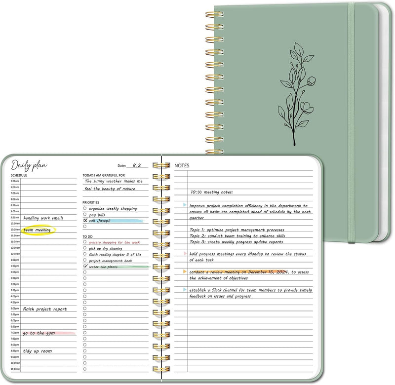 Undated Daily Planner with Hourly Schedule, to Do List Spiral Notebook, Easily Organize Your Work Tasks and Appointments, Perfect School or Office