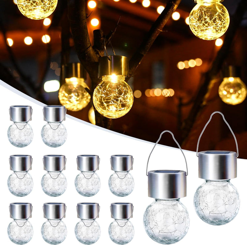 GIGALUMI Solar Lights Outdoor Waterproof, 12 Pack Solar Hanging Lights Garden Decor, Gifts for Women, Solar Outdoor Lantern Waterproof Cracked