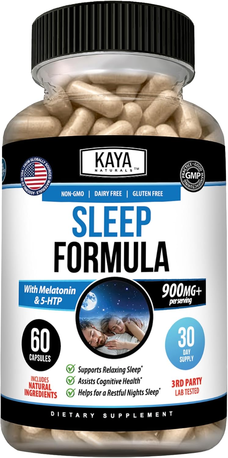 Kaya Naturals - Sleep Support Formula with Melatonin - Aid Support Vitamin Supplement - Sleep Stress and Mood Support - L-Tryptophan, Passion