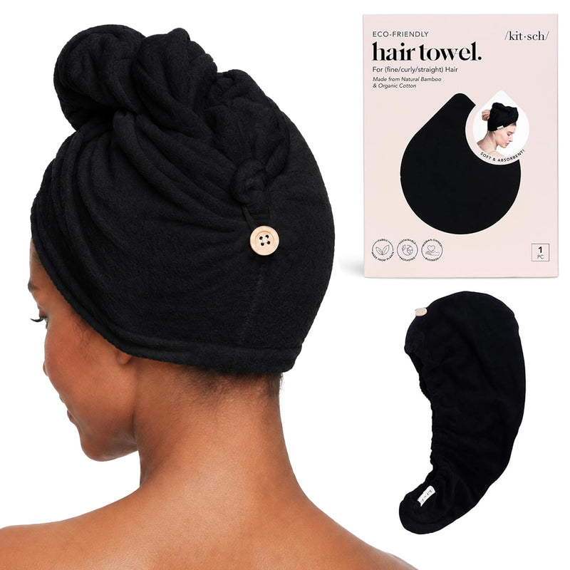 Kitsch Microfiber Hair Towel Wrap for Women - Black Black 1 Count
