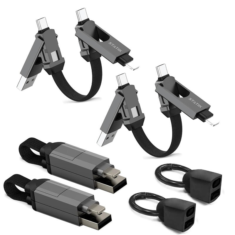 Statik Hexcharge Keychain Charger Cable - Portable 4 in 1 Charging Cable Key Ring, 60W Fast Charging, Universal Multi Charging, Compatible with