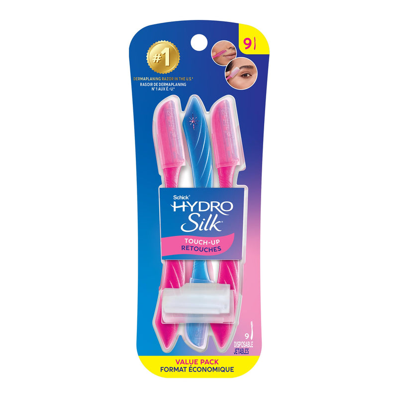 Schick Hydro Silk Touch-Up Dermaplane Razor with Precision Cover, 9ct | Dermaplaning Tool for Face, Facial Razor for Women, Eyebrow Razor, Peach