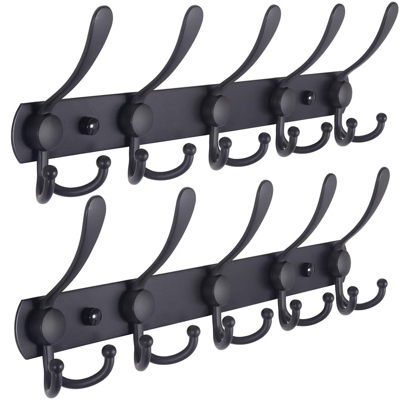 Dseap Coat Rack Wall Mounted - 5 Tri Hooks, Heavy Duty, Stainless Steel, Metal Coat Hook Rail for Coat Hat Towel Purse Robes Mudroom Bathroom