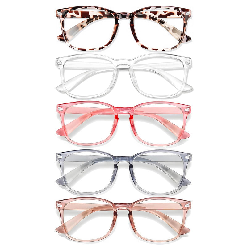 Blue Light Glasses for Woman Men, 99% Blocking Square Frame 5 Pairs | Anti Eyestrain & UV Glare Protection, Computer Blue Light Blocking Glasses