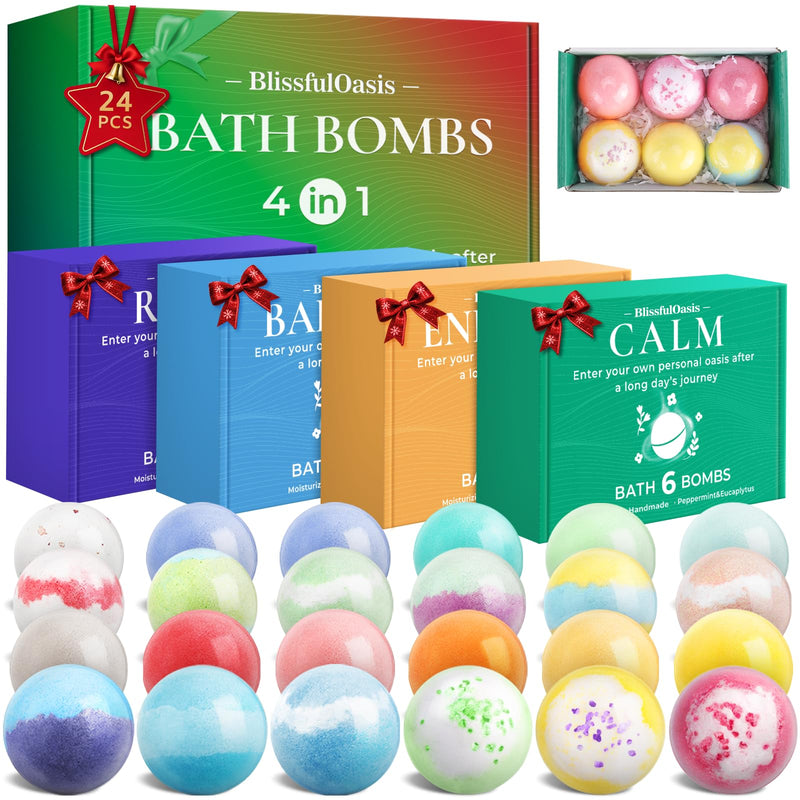 BlissfulOasis Bath Bombs Set, 24 Pcs Shower Bombs with 6 Refreshing Scents, Perfect for Moisturizing & Relaxing, Ideal for Birthday, Mother's Day,