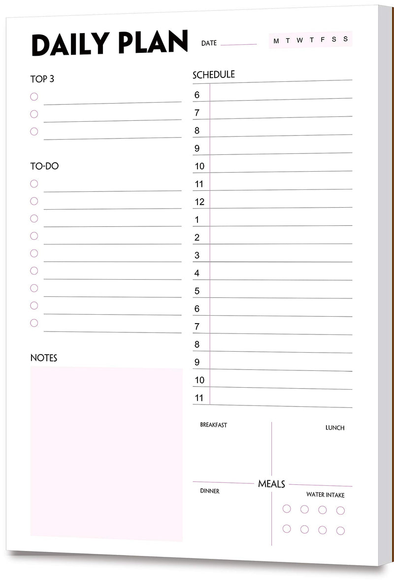 Daily Planner Notepad - A5 Calendar, Scheduler, Organizer with Priority, to Do List, Appointments, Notes, Meals and Water Intake Tracker, 50