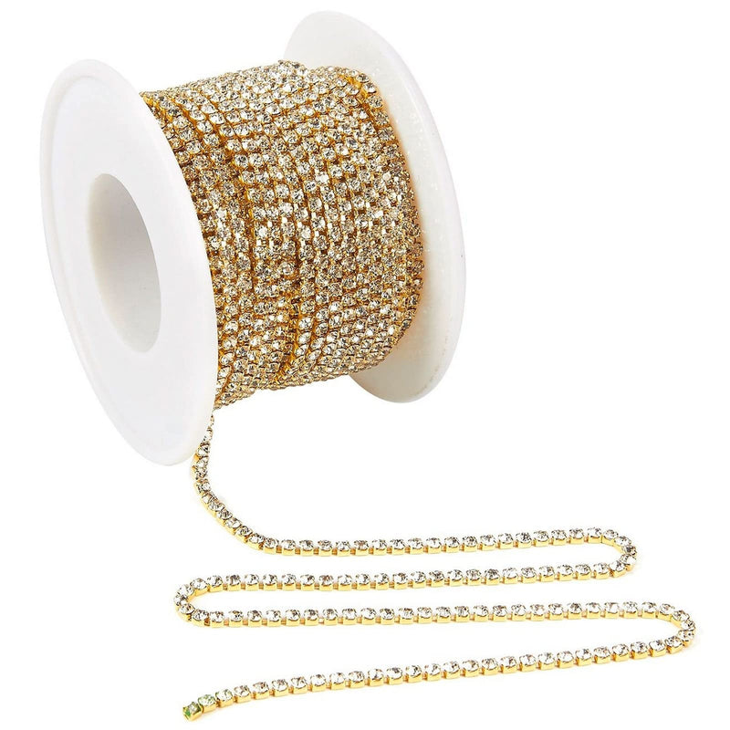 Juvale Gold Rhinestone Trim Chain - 11 yd x 2 mm Gold - DIY Crafts & Sewing - Appliques & Embellishments - Sew-On Rhinestones for Clothes 11 Yards