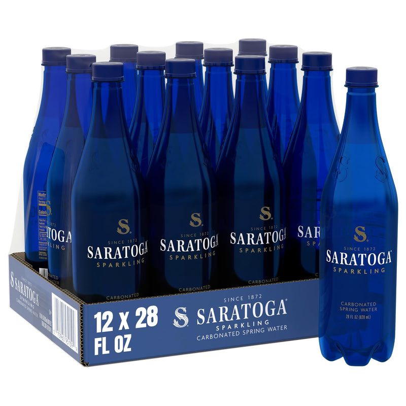 Saratoga Sparkling Water Bottles, 12-Pack - Carbonated Spring Bottled Water with Naturally Occurring Minerals & Electrolytes - Recycled PET
