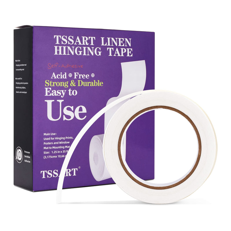Linen Hinging Tape - Self-Adhesive Hinging Tape for Prints Matte Frames, Artwork Matting - Acid Free 1.25inch x 35ft 1.25 inch x 35 feet