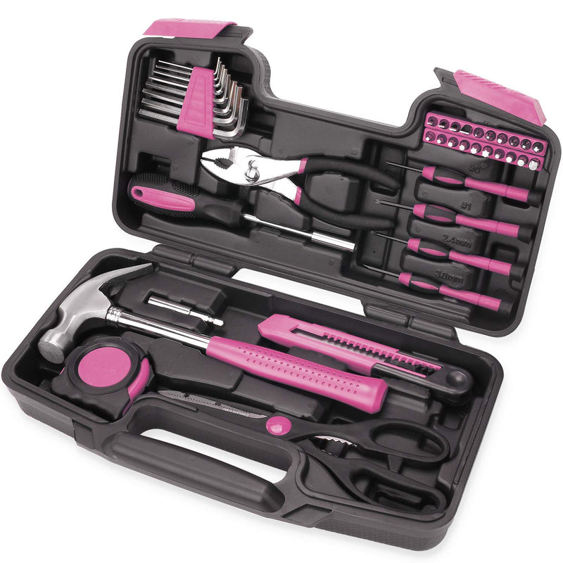 40-Piece All Purpose Household Pink Tool Kit for Girls, Ladies and Women - Includes All Essential Tools for Home, Garage, Office and College
