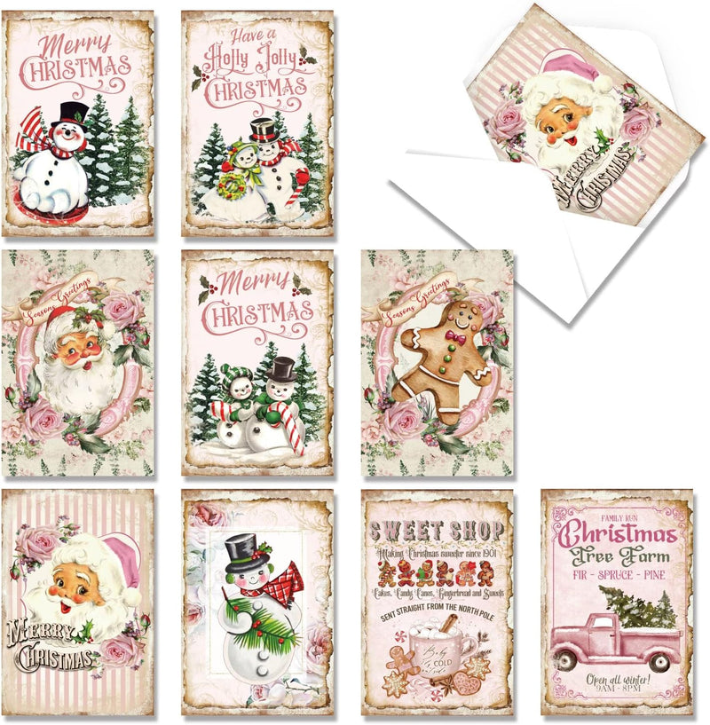 Quera Christmas Vintage Greeting Cards 27PCS Bulk Christmas Cards Snowman Santa Family Merry Christmas Cards with Envelopes for Christmas Holiday