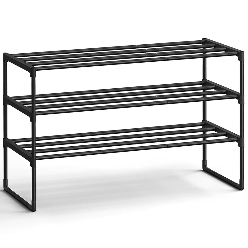 SONGMICS Shoe Rack, 3-Tier Shoe Organizer, Metal Storage Shelf, Upright or Upside Down, for 16-20 Pairs, Stackable, for Entryway, 11.8 x 36.2 x