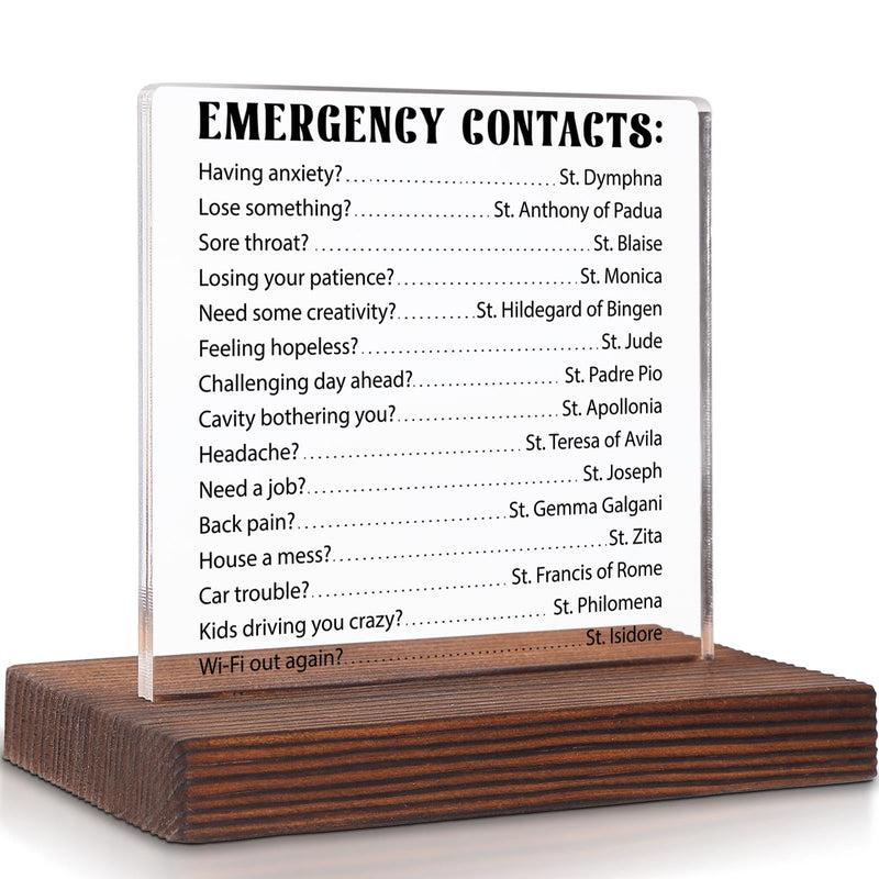 Emergency Contacts, Catholic Gifts for Women, Men, Teens, Girls, Catholic Desk Decor, Godmother Gifts Plaque, Catholic Religious faith Gift