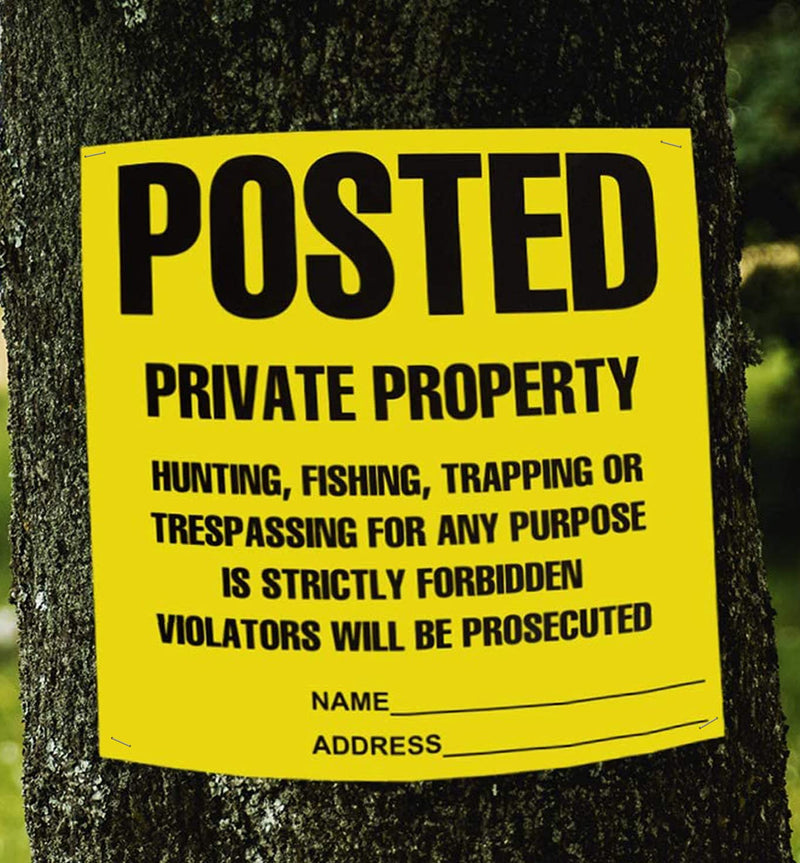 Posted Sign – No Hunting No Trespassing 11 x 11 Inch, Yellow Private Property Warning Signs, Outdoor Signs for Fence, Yard, Woods and Property