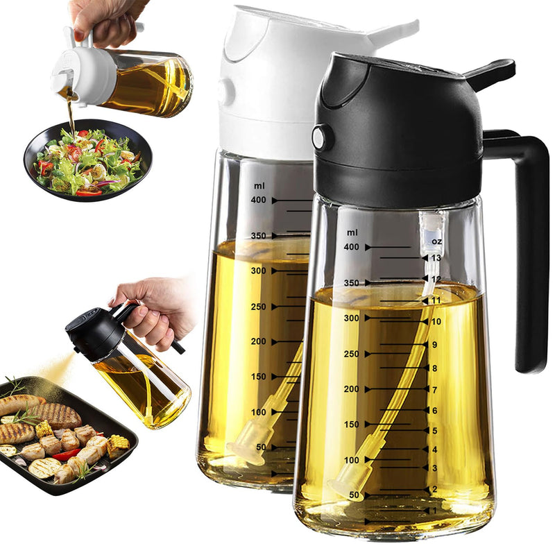 TrendPlain 16oz/470ml Glass Olive Oil Sprayer for Cooking – 2 in 1 Olive Oil Dispenser Bottle for Kitchen Gadgets and Air Fryer Accessories,
