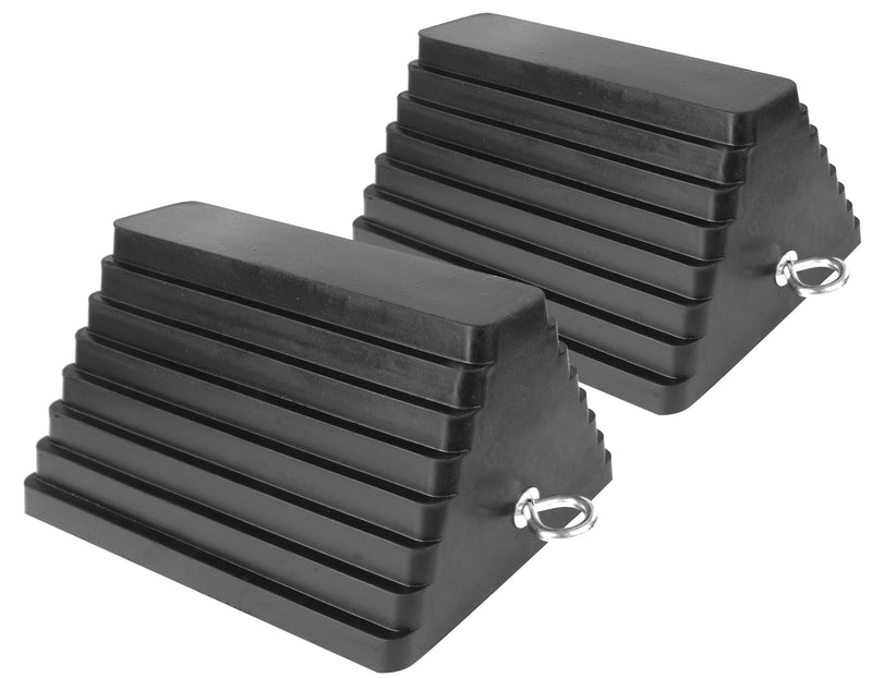 MaxxHaul Rubber Wheel Chock 2 Pack, Large 10" x 8" x 6" Heavy Duty Tire Stop with Non Slip All Weather Grip, Oil Resistant Rubber Block with Steel