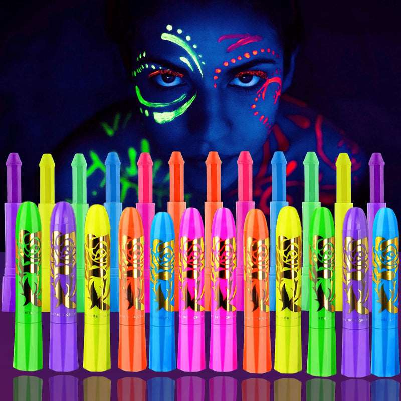 Glow in The Dark Under Blacklight Face & Body Paint Neon Body Paint Sticks | Skin Safe,Blacklight Glow Tattoo Markers,Washable Temporary Tattoo