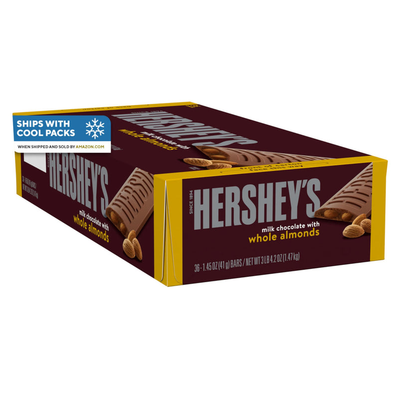 HERSHEY'S Milk Chocolate with Whole Almonds Candy Bars, 1.45 oz (36 Count) 1.45 Ounce (Pack of 36)