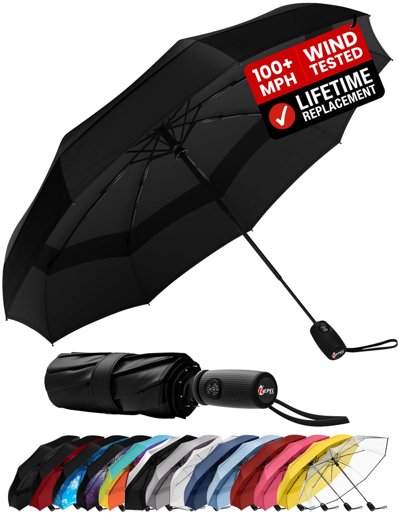 Windproof Travel Umbrella - Compact & Withstands Winds up to 100MPH, Strongest Premium Auto Folding Umbrella for Rain and Sun - Durable, Light &