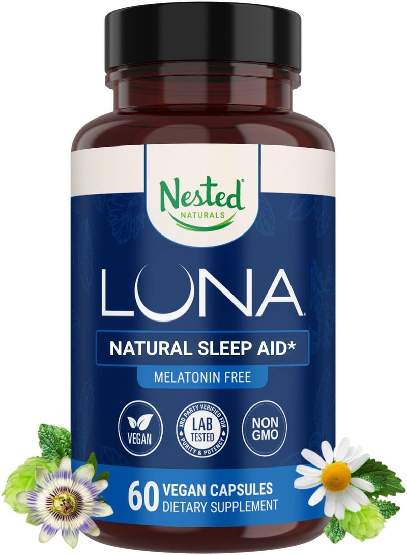 Nested Naturals Luna Sleep Supplement, Melatonin Free, Non-Habit Forming Herbal Sleep Supplement, Adult Bedtime Support, Help Sleeping