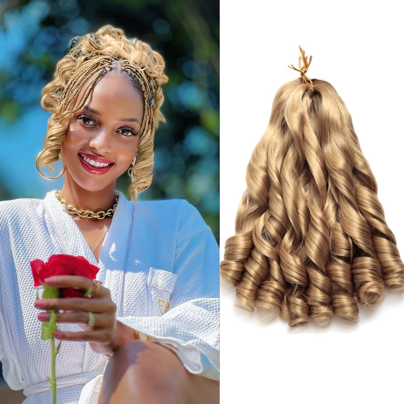 French Curl Braiding Hair 12Inch 8Packs French Curl Crochet Braids Short Curly Crochet Hair Bouncy Synthetic knotless Braiding Extensions(27#,