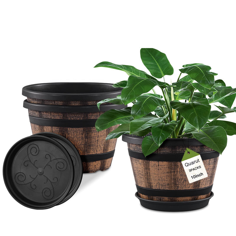Quarut 3 Pack 10 inch Plant Pots with Drainage Holes & Saucer 10 inches