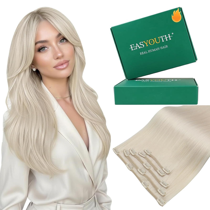 Easyouth Blonde Clip in Hair Extensions Real Human Hair Clip in Extensions White Blonde Soft and Smooth Clips in Extensions Remy Hair Ease of Use