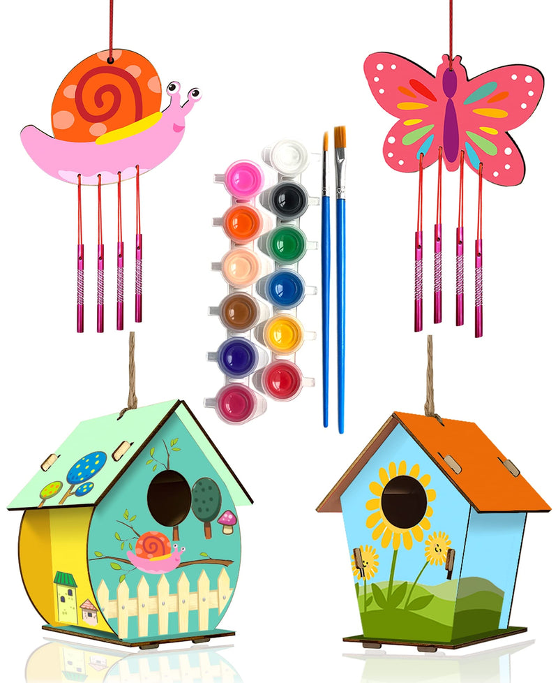 Home Composer 4 Pack DIY Bird House Wind Chime Kits for Children to Build and Paint, Wooden Arts and Crafts for Kids Girls Boys Toddlers Ages 8-12