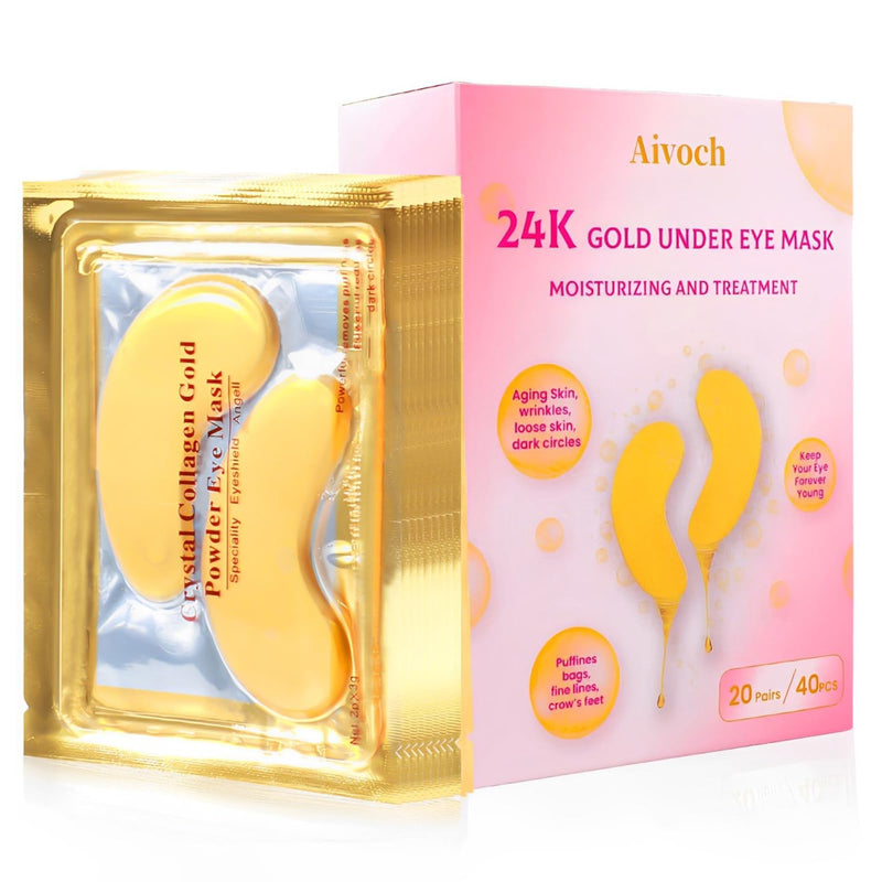 20Pairs/40Pcs 24K Gold Eye Patches, Collagen Eye Masks for Dark Circles and Eye Bags, Smooth Wrinkles & Puffy Eyes, Moisturizing Skin, Skincare