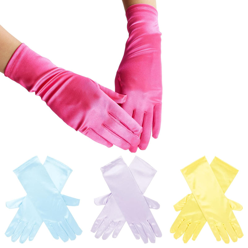 Juvale 4 Pairs of Satin Princess-Style Gloves For Little Girls Dress Up Costumes, Tea Party, Birthday, Wedding, Pageant (4 Colors), For Ages 3+