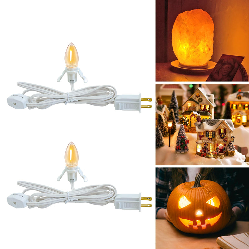 Set of 2 Accessory Cord with One Led Light Bulb 6Ft Blow Mold Light Indoorstring Lights, C7 Lamp with Spare Fuse Forhalloween and Christmas