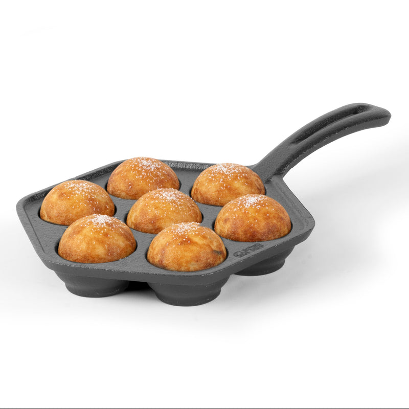 Commercial CHEF Danish Aebleskiver Pan, Pre-Seasoned Cast Iron, Seven Sections For Mini Puffs and Pancake Balls, Works on All Cooktops Including