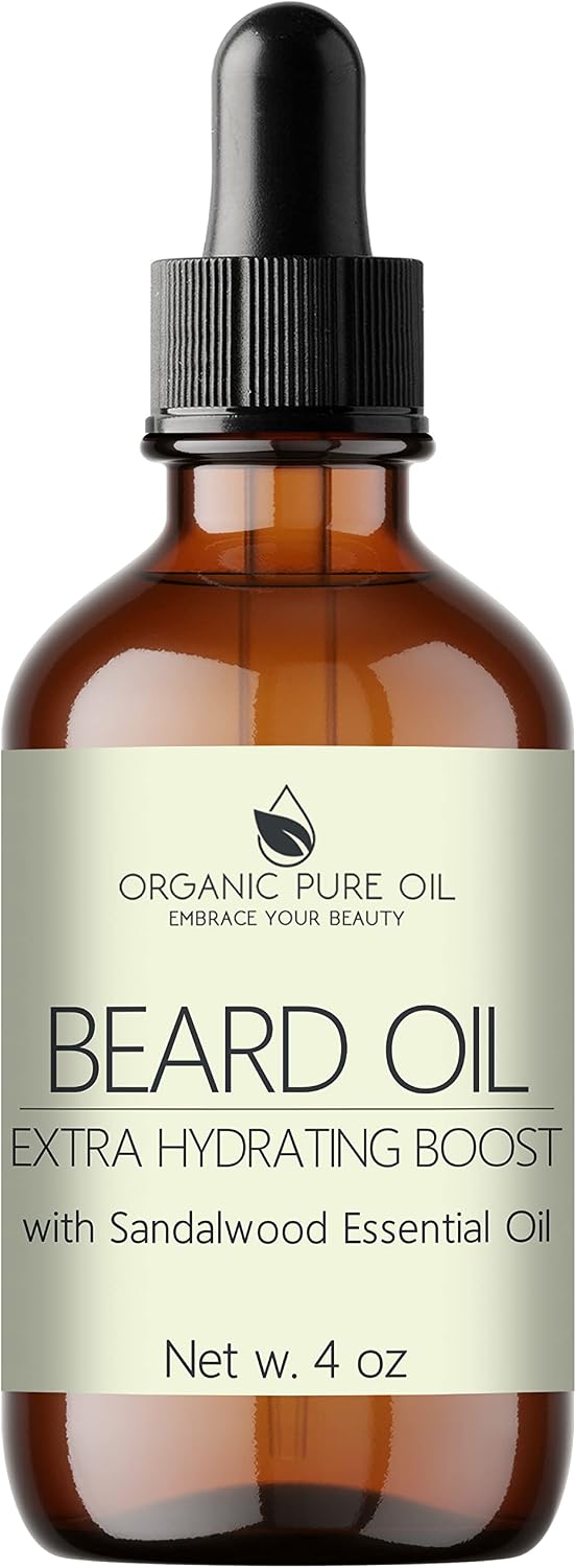 OPO - Organic Beard Oil for Men: 4 Oz Sandalwood, Non-Gmo, Vegan Facial Hair Conditioner for Fast Growing Beard, Mustache, Eyelash & Eyebrows