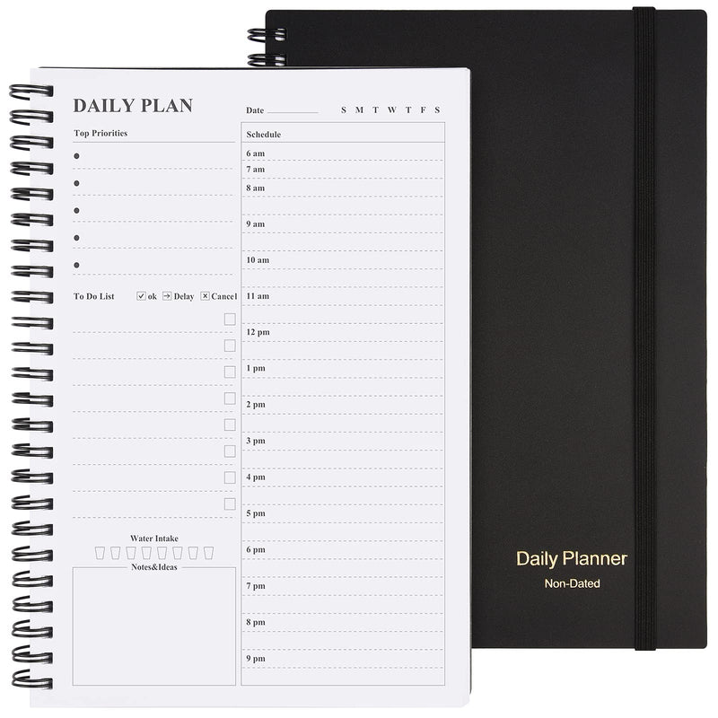Daily Planner Undated, Asten To Do List Notebook Hourly Schedules Spiral Appointment Planner for Men and Women,PVC Hardcover,Elastic Closure,